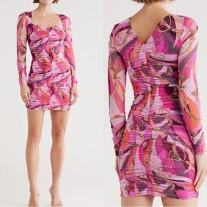 NWT L’AGENCE Lolisa ruched long sleeve mesh minidress size 4